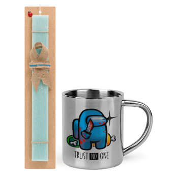 Among Trust no one, Easter Set, metallic thermal cup (300ml) & aromatic flat Easter candle (30cm) (TURQUOISE)