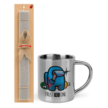 Among Trust no one, Easter Set, metallic thermal cup (300ml) & Easter aromatic flat candle (30cm) (GRAY)
