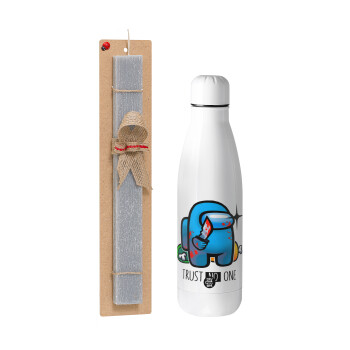 Among Trust no one, Easter Set, metallic stainless thermos bottle (500ml) & scented flat Easter candle (30cm) (GRAY)