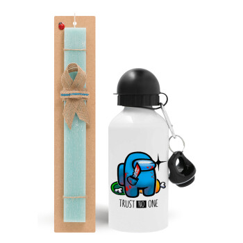 Among Trust no one, Easter Set, metallic aluminum water bottle (500ml) & scented flat candle (30cm) (TURQUOISE)