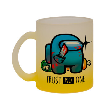Among Trust no one, Κούπα γυάλινη δίχρωμη με βάση το κίτρινο ματ, 330ml