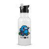 White water bottle with straw, stainless steel 600ml