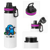 Metallic water bottle with safety lid, 850ml aluminum