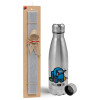 Easter Set, metallic Inox water bottle (750ml) & aromatic flat Easter candle (30cm) (GRAY)