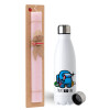 Easter Set, metallic stainless steel water bottle (750ml) & scented flat Easter candle (30cm) (PINK)