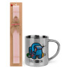 Easter Set, metallic thermal cup (300ml) & aromatic flat Easter candle (30cm) (PINK)