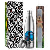 Easter Set, metallic stainless thermos flask (500ml) & scented flat Easter candle (30cm) (GRAY)