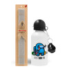 Easter Set, metallic aluminum water bottle (500ml) & aromatic flat Easter candle (30cm) (GRAY)