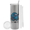 Tumbler stainless steel Silver 600ml, with metal straw & cleaning brush