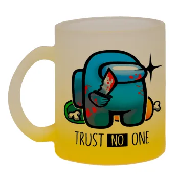Among Trust no one, Κούπα γυάλινη δίχρωμη με βάση το κίτρινο ματ, 330ml