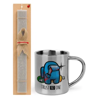 Among Trust no one, Easter Set, metallic thermal cup (300ml) & Easter aromatic flat candle (30cm) (GRAY)