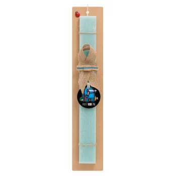 Among Trust no one, Easter Set, wooden keychain & aromatic flat Easter candle (30cm) (TURQUOISE)
