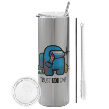 Among Trust no one, Tumbler stainless steel Silver 600ml, with metal straw & cleaning brush