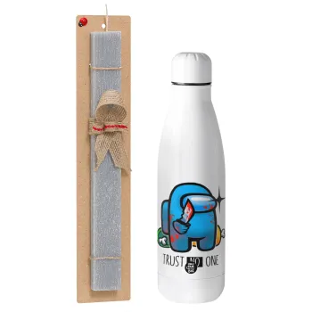 Among Trust no one, Easter Set, metallic stainless thermos bottle (500ml) & scented flat Easter candle (30cm) (GRAY)