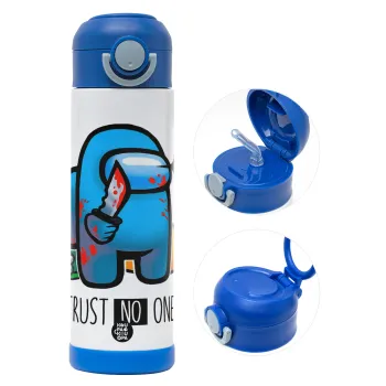 Among Trust no one, Παιδικό παγούρι θερμό, ανοξείδωτο, με καλαμάκι ασφαλείας, ΜΠΛΕ (500ml)