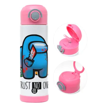 Among Trust no one, Παιδικό παγούρι θερμό, ανοξείδωτο, με καλαμάκι ασφαλείας, ΡΟΖ (500ml)