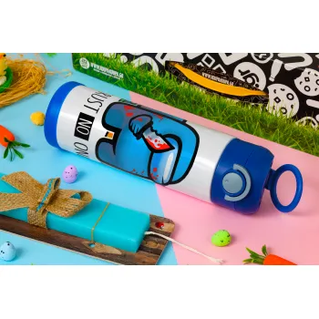 Among Trust no one, Easter candle, Childrens hot water bottle, stainless steel, with safety straw, BLUE (500ml)