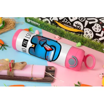 Among Trust no one, Easter candle, Childrens hot water bottle, stainless steel, with safety straw, PINK (500ml)