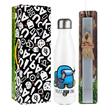 Among Trust no one, Easter candle, metallic white thermos bottle (500ml) & aromatic flat candle (30cm) (GRAY)