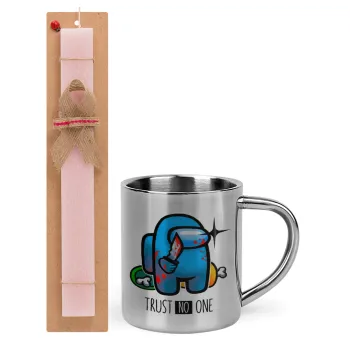 Among Trust no one, Easter Set, metallic thermal cup (300ml) & aromatic flat Easter candle (30cm) (PINK)