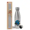 Easter Set, metallic Inox water bottle (750ml) & aromatic flat Easter candle (30cm) (GRAY)