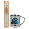 Easter Set, metallic thermal cup (300ml) & aromatic flat Easter candle (30cm) (TURQUOISE)