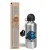 Easter Set, metallic silver aluminum water bottle (500ml) & aromatic flat Easter candle (30cm) (GRAY)