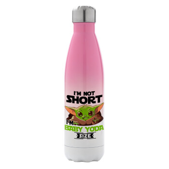 I'm not short, i'm Baby Yoda size, Metal mug thermos Pink/White (Stainless steel), double wall, 500ml