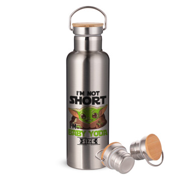 I'm not short, i'm Baby Yoda size, Stainless steel Silver with wooden lid (bamboo), double wall, 750ml