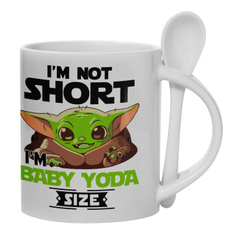 I'm not short, i'm Baby Yoda size, Ceramic coffee mug with Spoon, 330ml (1pcs)