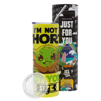 I'm not short, i'm Baby Yoda size, Neon Yellow Travel Tumbler θερμό, μεταλλικό καλαμάκι(Ανωξείδωτο 304 Food grade, BPA free, 600ml)