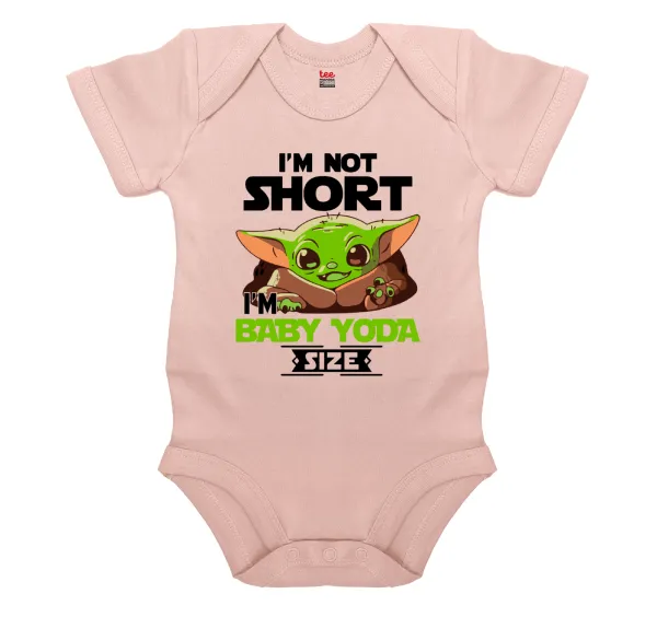 I'm not short — Βρεφικό φορμάκι μωρού, 0-18 μηνών, ΡΟΖ POWDER, 100% Organic Cotton, κοντομάνικο