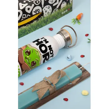 I'm not short, i'm Baby Yoda size, Πασχαλινή Λαμπάδα με παγούρι μεταλλικό (620ml, stainless steel) & κερί αρωματικό πλακέ (30cm) (ΤΙΡΚΟΥΑΖ)