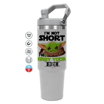 I'm not short, i'm Baby Yoda size, GREY color, 890ml (30oz) stainless Steel Tumbler with Handle