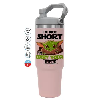 I'm not short, i'm Baby Yoda size, Pink color, 890ml (30oz) stainless Steel Tumbler with Handle