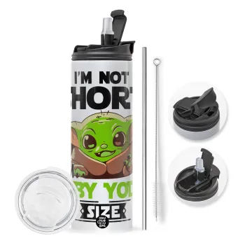 I'm not short, i'm Baby Yoda size, Travel Tumbler θερμό με διπλό καπάκι, μεταλλικό καλαμάκι και βούρτσα καθαρισμού (Ανωξείδωτο 304 Food grade, BPA free, 600ml)