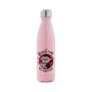 My blood type is coffee, Metal mug thermos Pink Iridiscent (Stainless steel), double wall, 500ml