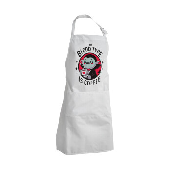 My blood type is coffee, Adult Chef Apron (with sliders and 2 pockets)