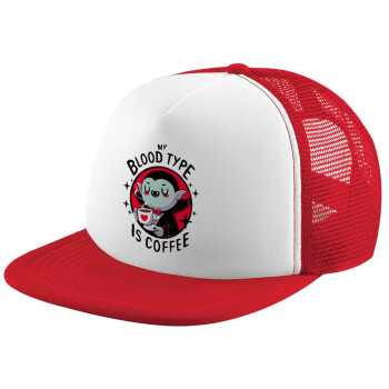 My blood type is coffee, Καπέλο Soft Trucker με Δίχτυ Red/White 