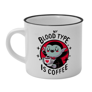 My blood type is coffee, Κούπα κεραμική vintage Λευκή/Μαύρη 230ml