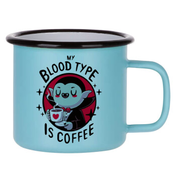 My blood type is coffee, Κούπα Μεταλλική εμαγιέ ΜΑΤ σιέλ 360ml