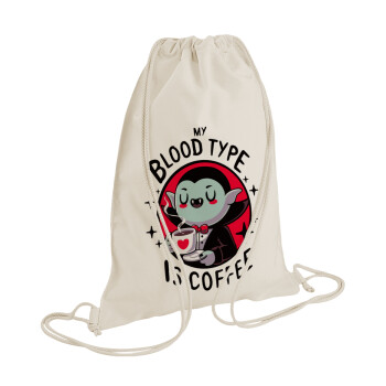 My blood type is coffee, Backpack bag GYMBAG natural (28x40cm)