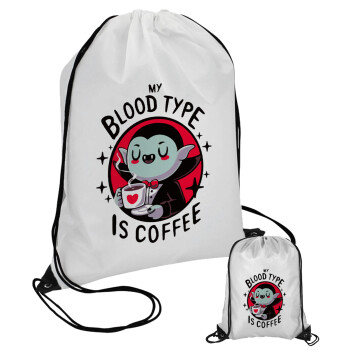 My blood type is coffee, Τσάντα πουγκί με μαύρα κορδόνια (1 τεμάχιο)