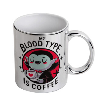 My blood type is coffee, Κούπα κεραμική, ασημένια καθρέπτης, 330ml