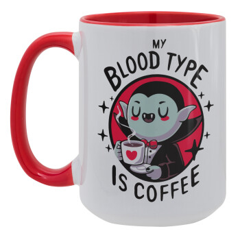 My blood type is coffee, Κούπα Mega 15oz, κεραμική Κόκκινη, 450ml