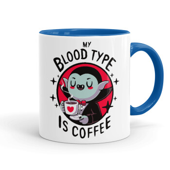 My blood type is coffee, Mug colored blue, ceramic, 330ml