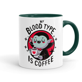 My blood type is coffee, Κούπα χρωματιστή πράσινη, κεραμική, 330ml