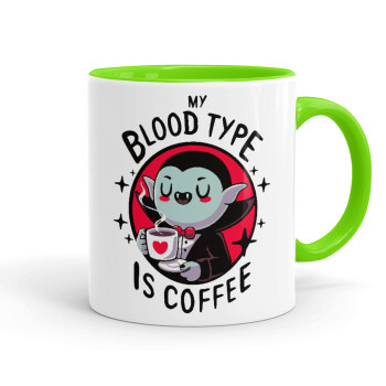 My blood type is coffee, Mug colored light green, ceramic, 330ml