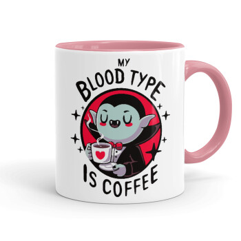 My blood type is coffee, Κούπα χρωματιστή ροζ, κεραμική, 330ml