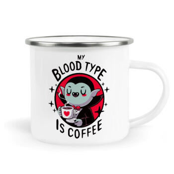 My blood type is coffee, Κούπα Μεταλλική εμαγιέ λευκη 360ml